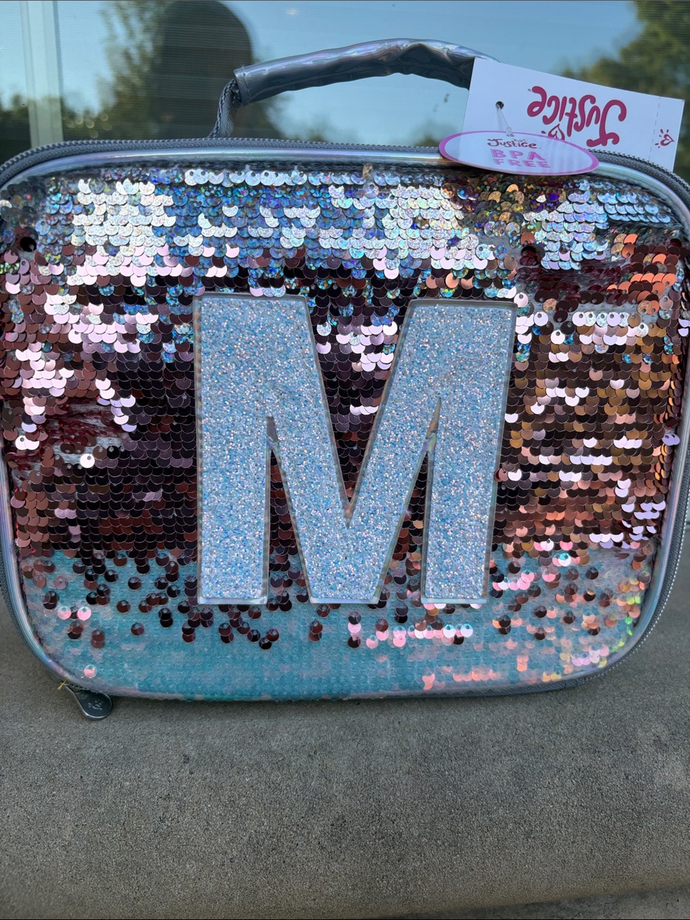 Sparkle Sequin Pink Lunch Box with Glitter Initial M